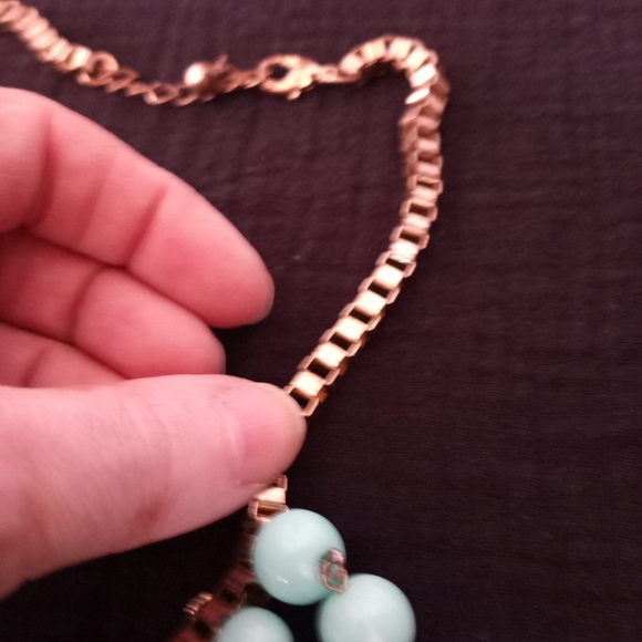 Blue Chunky Beaded Necklace with Gold Box Chain - Picture 7 of 9